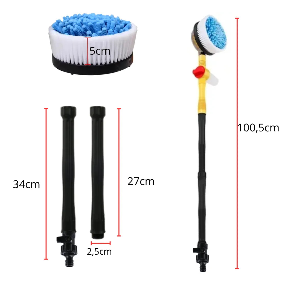 Cepillo de Lavado Giratorio para Autos con Dispensador de Jabón y Mango Extensible
