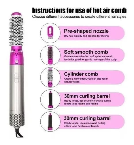 Estilizador de Pelo Profesional 5 en 1 con Aire Caliente | Seca, Riza y Alisa